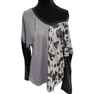 P & Rose Off the Shoulder Deep V-neck Color Block Dolman Style Top Size Sm